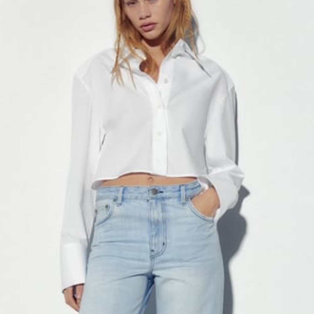 NWT ZARA Cropped Poplin Shirt White XS